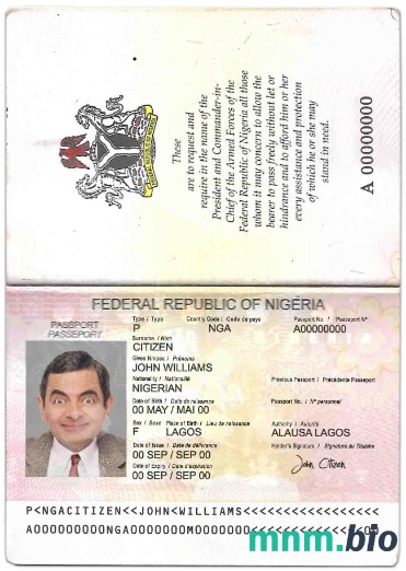 Paszport Nigerii (2007-2019) przykład w formacie PSD